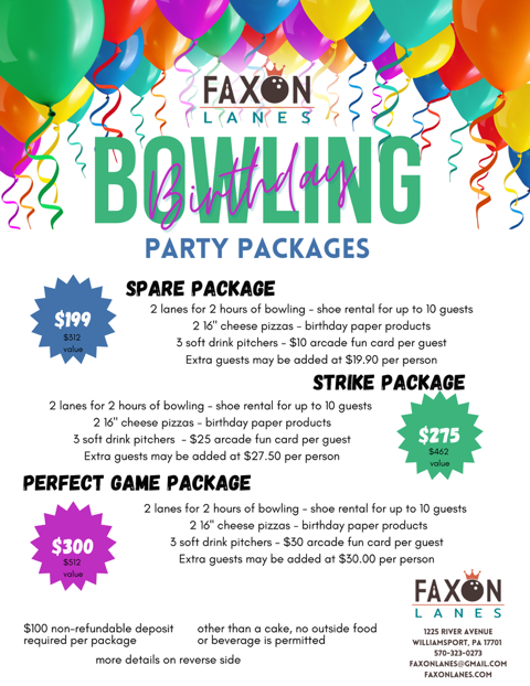 Birthday parties at Faxon Lanes bowling.
